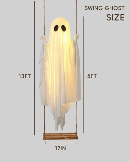 🔥ON SALE🔥Hanging Swing Ghost Halloween Decor with String Lights-tidenox