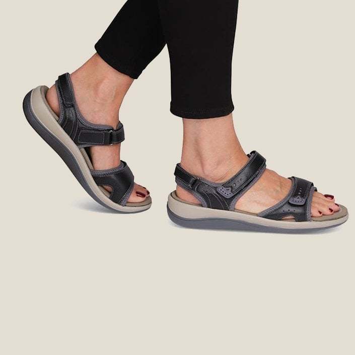Last Day 70% OFF - Women's Casual Comfortable Leather Arch Support Flat Open Toe Velcro Sandals-tidenox