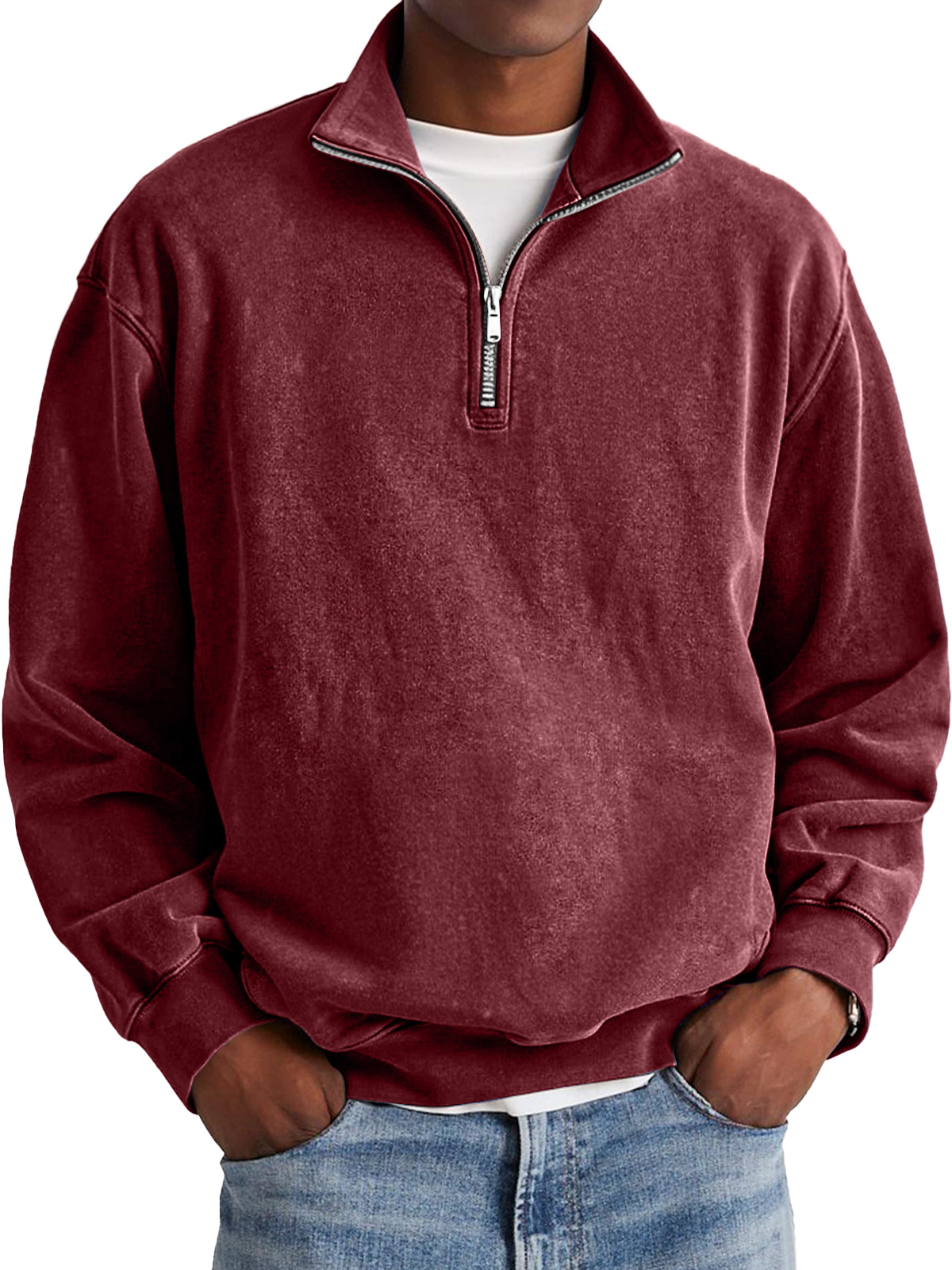 Men's Fashion Retro Stand Collar Zipper Polo Sweatshirt-tidenox