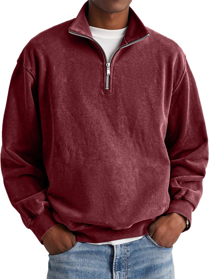 Men's Fashion Retro Stand Collar Zipper Polo Sweatshirt-tidenox