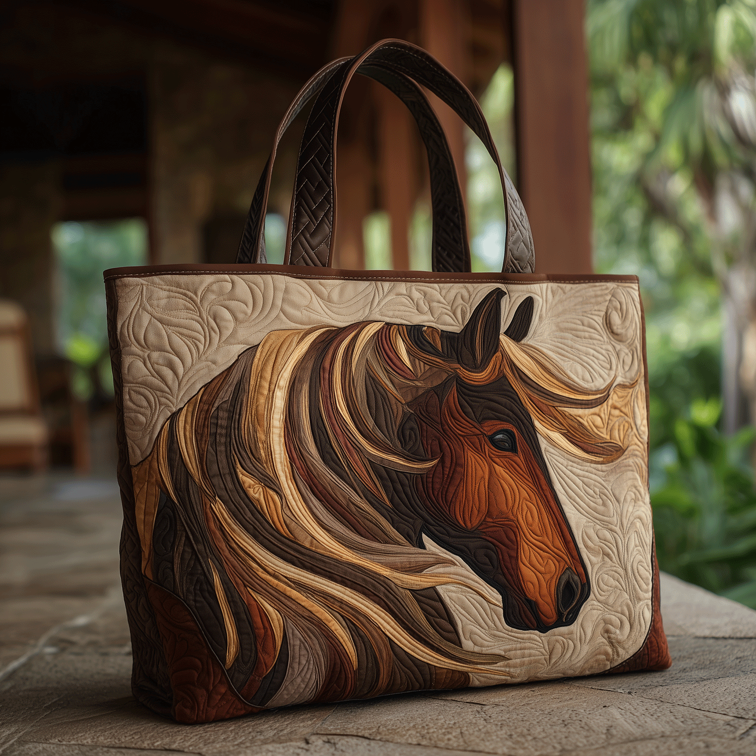 Desert Horse Quilted Tote Bag NCU0TH2860-tidenox