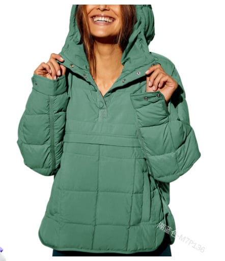 🔥Women's Oversized Hooded Puffer Jacket Quilted Lightweight Winter Warm Pullover Padded Hoodies Coat-tidenox