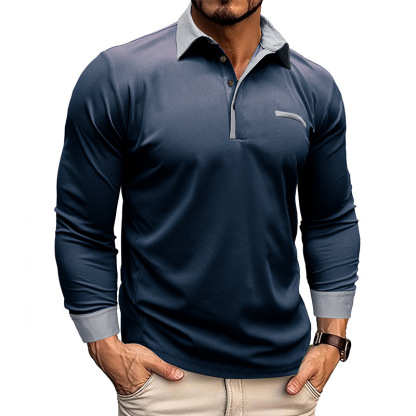 Men's new casual long sleeve lapel Polo shirt Henry shirt men's top-tidenox
