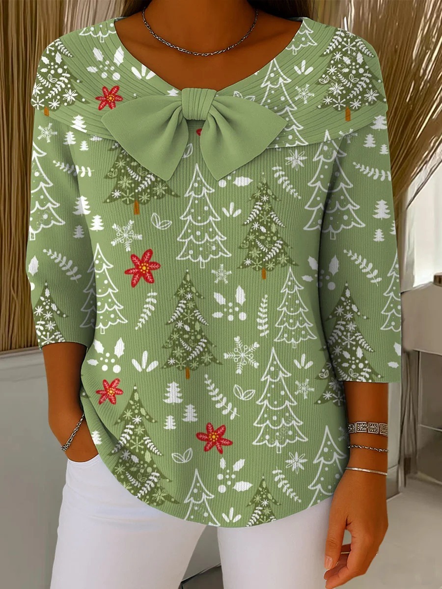 Women's Christmas Tree Pattern Art Print Buttoned Cardigan Sweater-tidenox