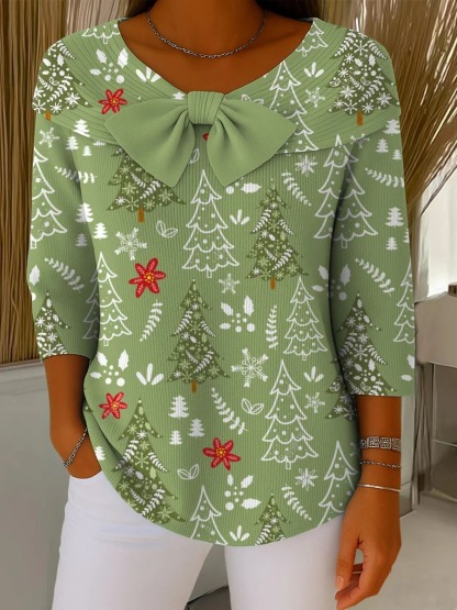 Women's Christmas Tree Pattern Art Print Buttoned Cardigan Sweater-tidenox