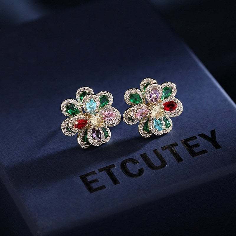 (Spring Limited Edition) Colorful Zircon Flower Earrings-tidenox