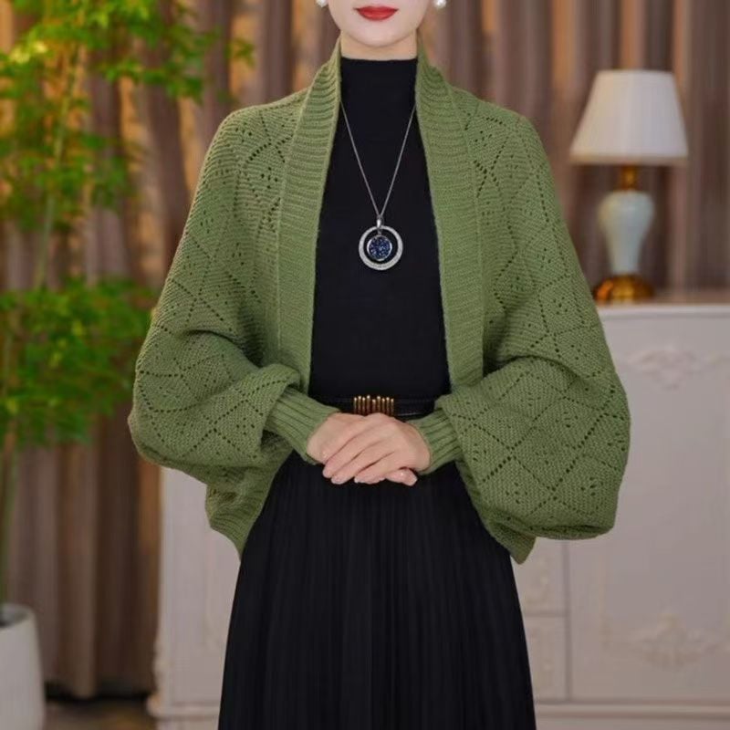 Fashion Hollow Out Knitted Shawl Coat-tidenox