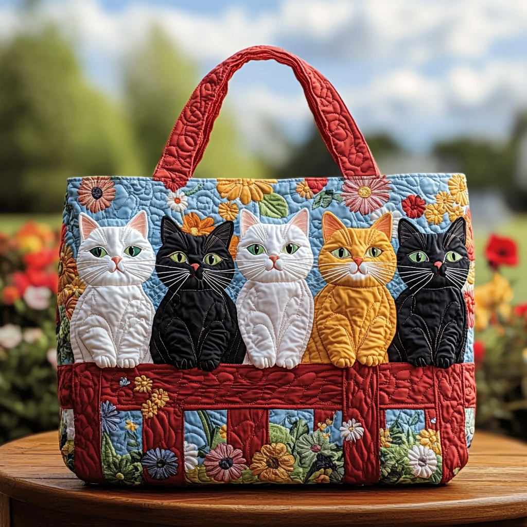 Colorful Cat Quilted Tote Bag NCU0DK9705-tidenox