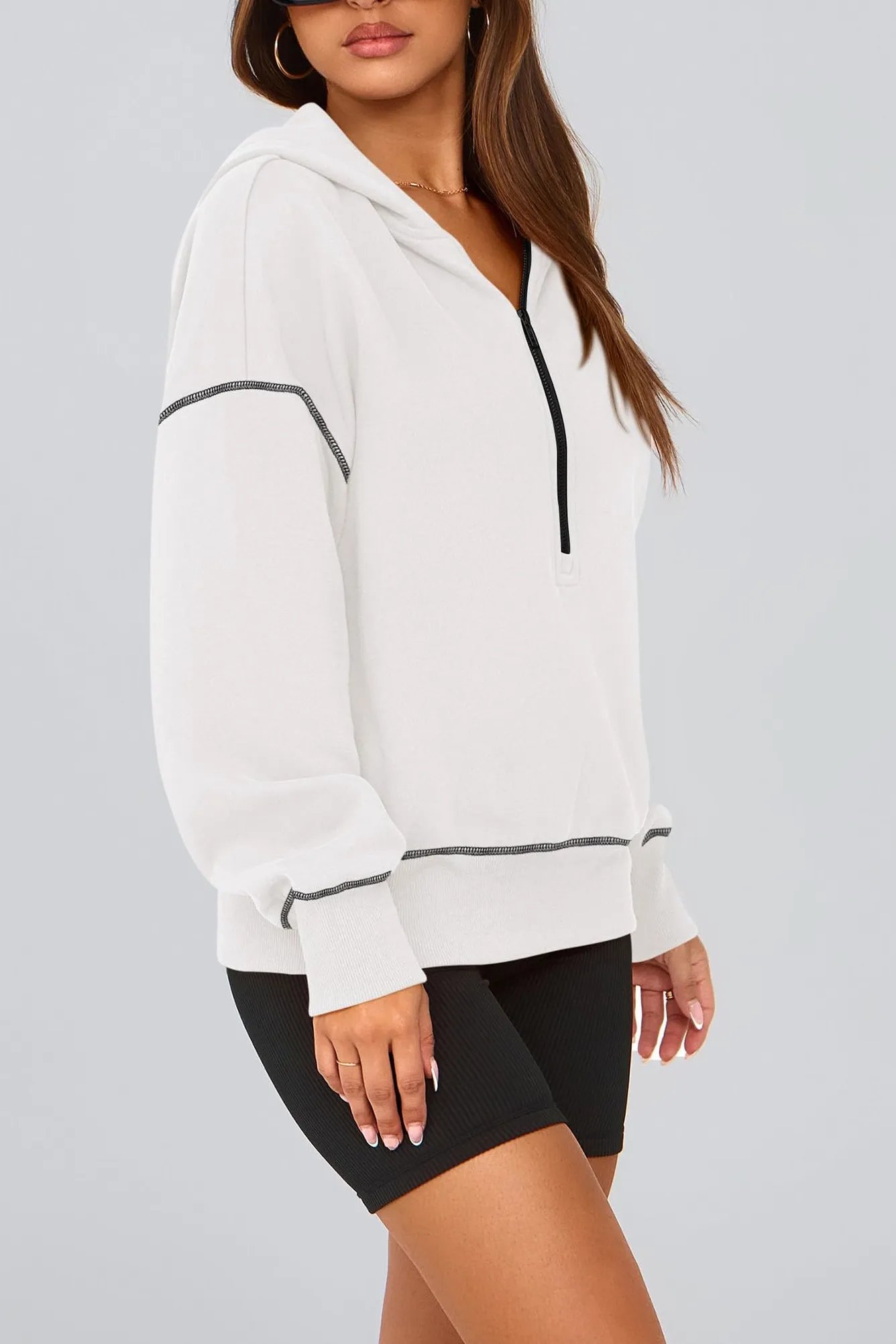 Women's Half Zip Hooded Long Sleeve Cropped Pullover-tidenox