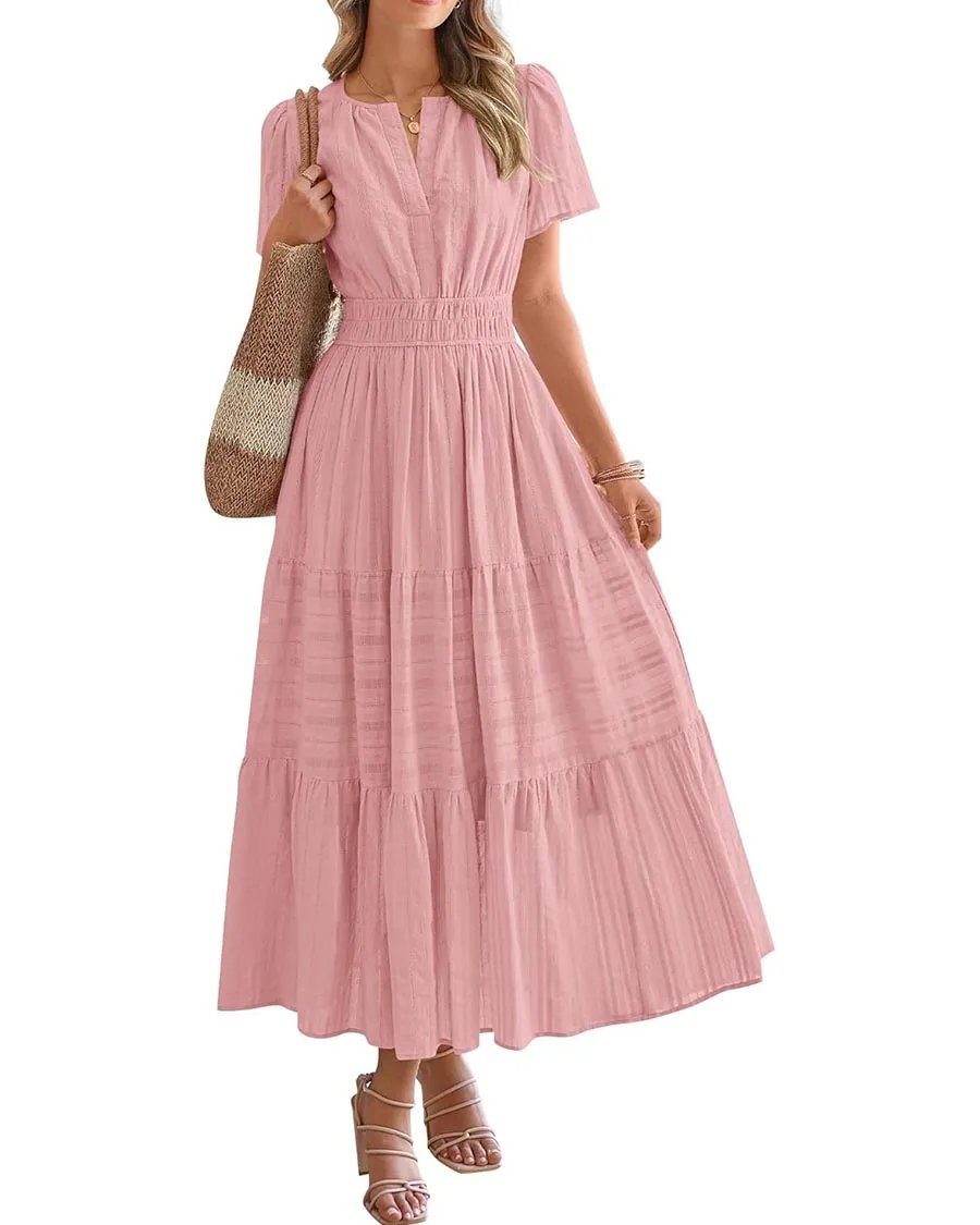 Limited time sale🔥Womens Summer Lightweight Short Sleeve Midi Maxi Dresses