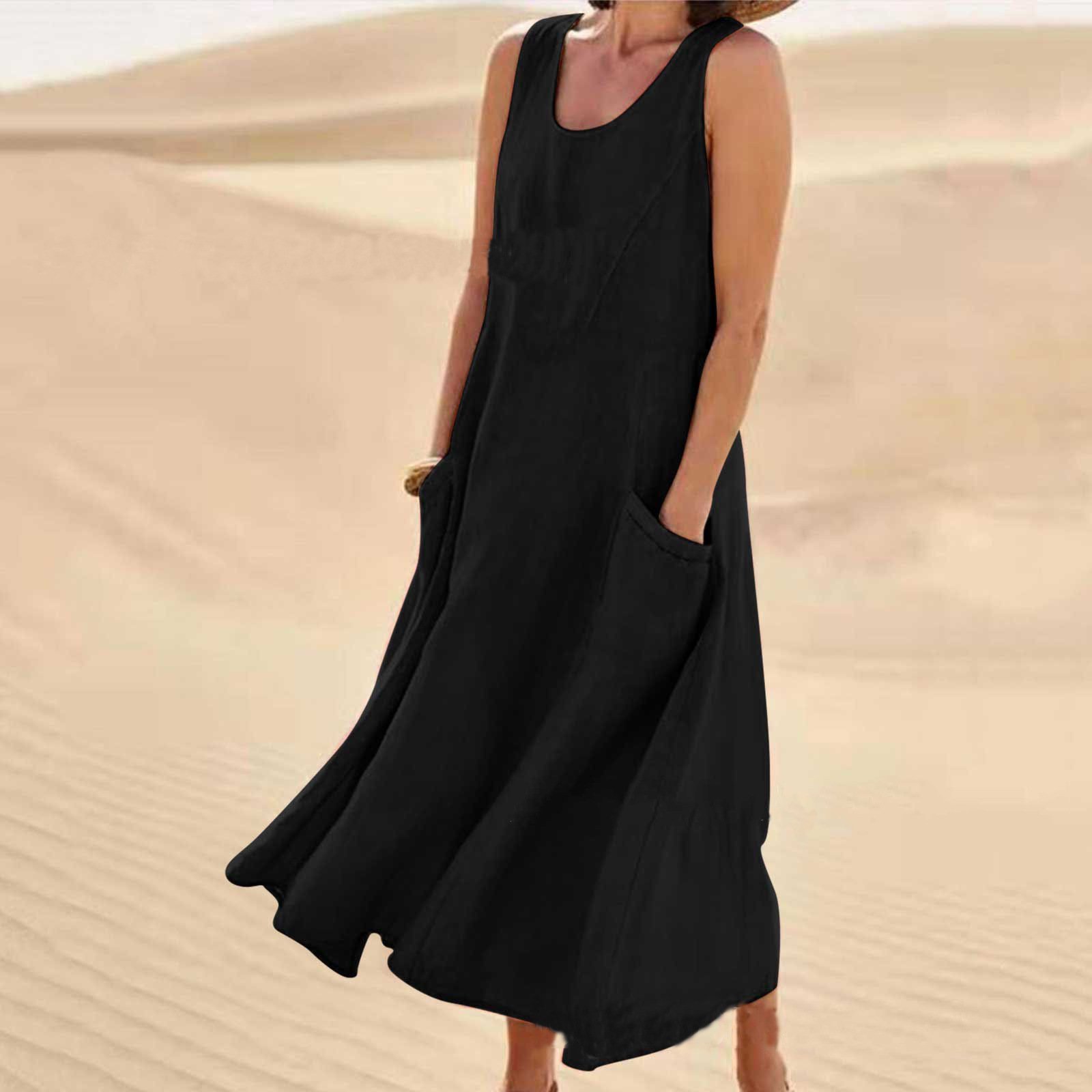 🔥Women's Sleeveless Cotton And Linen Dress-tidenox