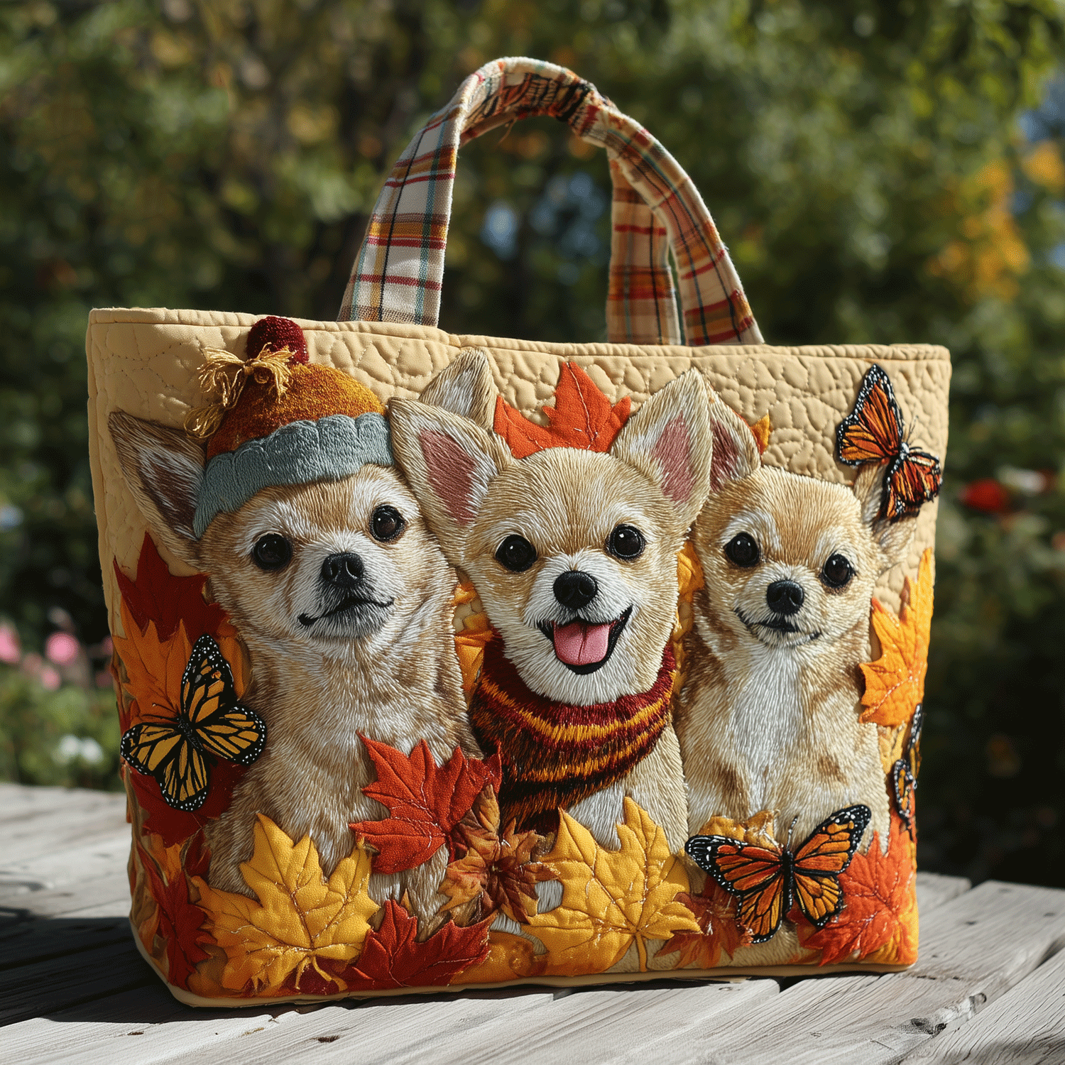 Autumn Chihuahua Quilted Tote Bag NCU0TH2786-tidenox