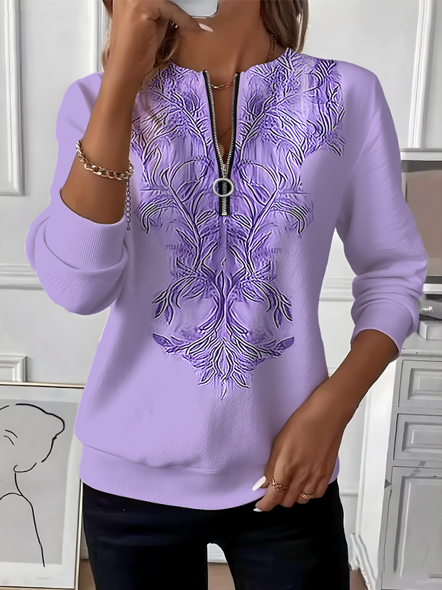 Women's Retro Art Graphic Design Everyday Long Sleeve Center Front Zip Sweatshirt-tidenox