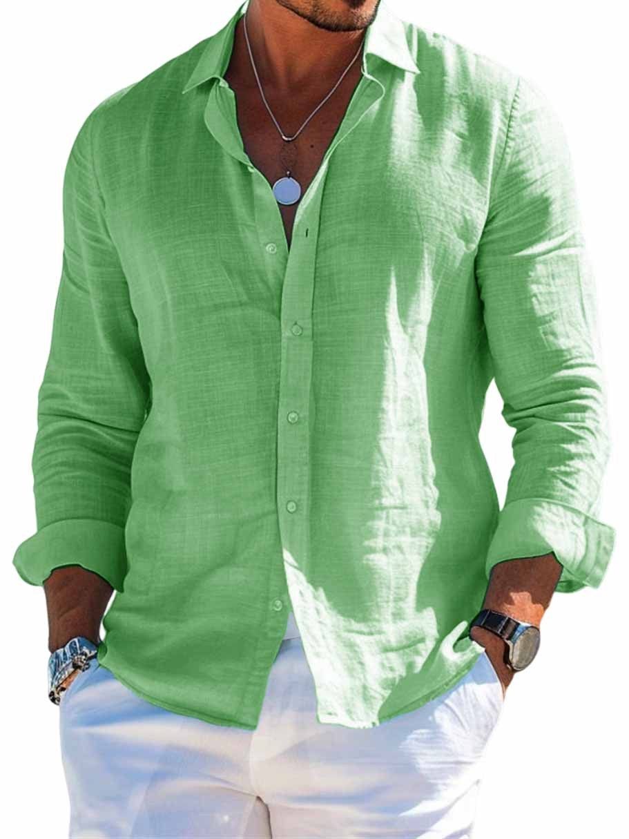 Men's Hawaiian Casual Basic Long Sleeve Shirt-tidenox