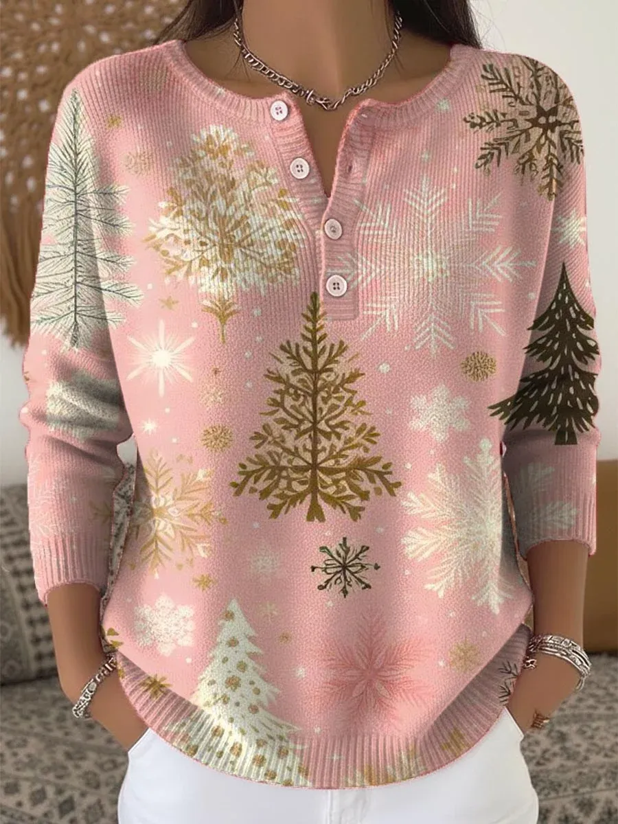 [Copy]Women's Christmas Tree Art Print Buttoned Cardigan Sweater
