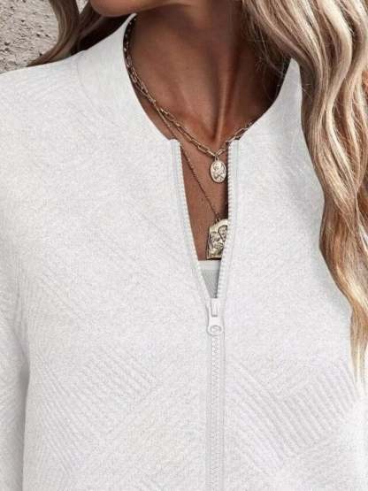 Full Size Zip Up Long Sleeve Textured Jacket Plus Size-tidenox