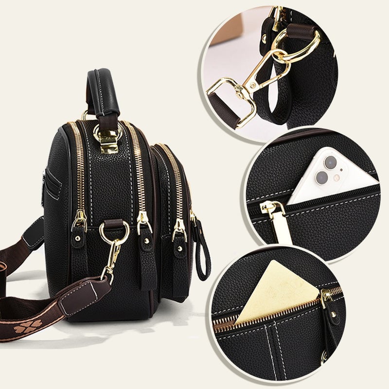🛫Classic Multifunctional Compartments Adjustable Wide Shoulder Strap Leather Crossbody Bag-tidenox
