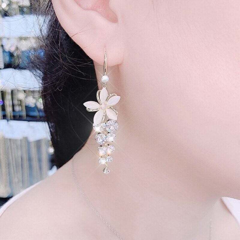 Fashion Flower Zircon Earrings-tidenox