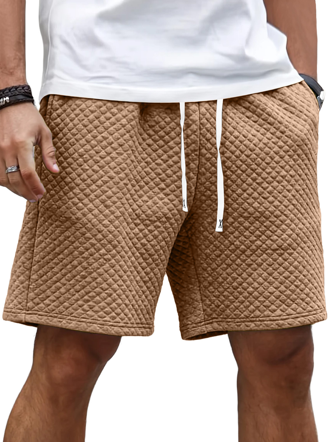 Men's Daily Diamond Elastic Waist Casual Shorts-tidenox