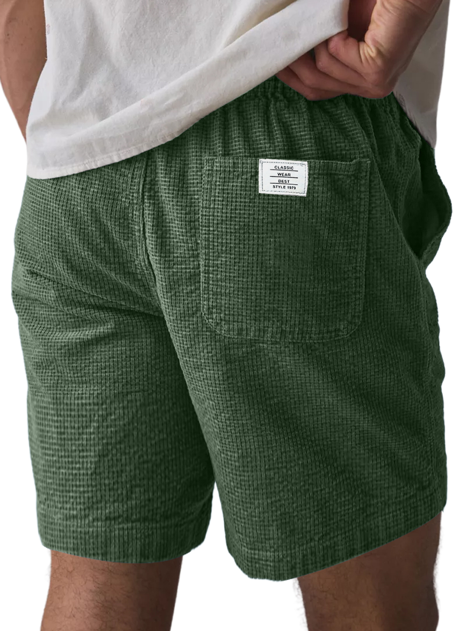 Men's Everyday Waffle Pocket Logo Solid Shorts-tidenox