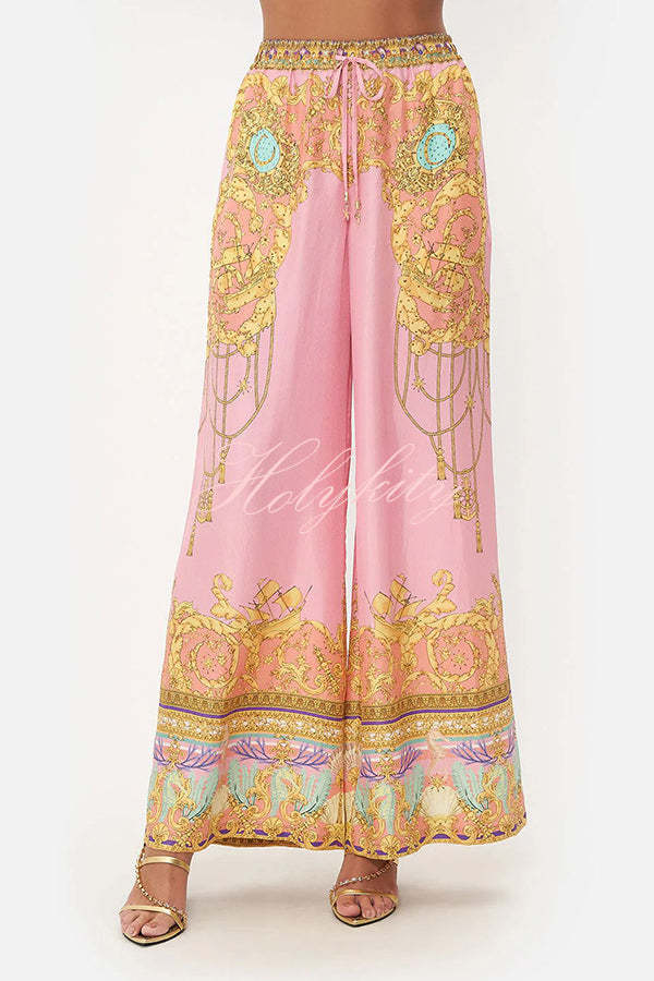 Mermaid Motel Unique Print Long Sleeve Loose Shirt and Elastic Waist Pants Set-tidenox