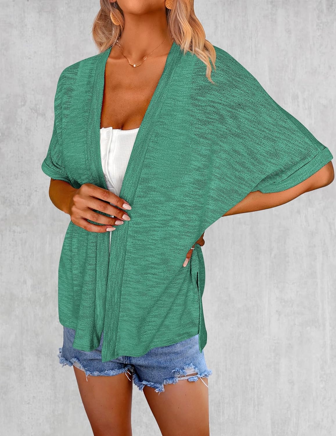 Zeagoo 3/4 Sleeve Cardigans Open Front Beach Coverup-tidenox