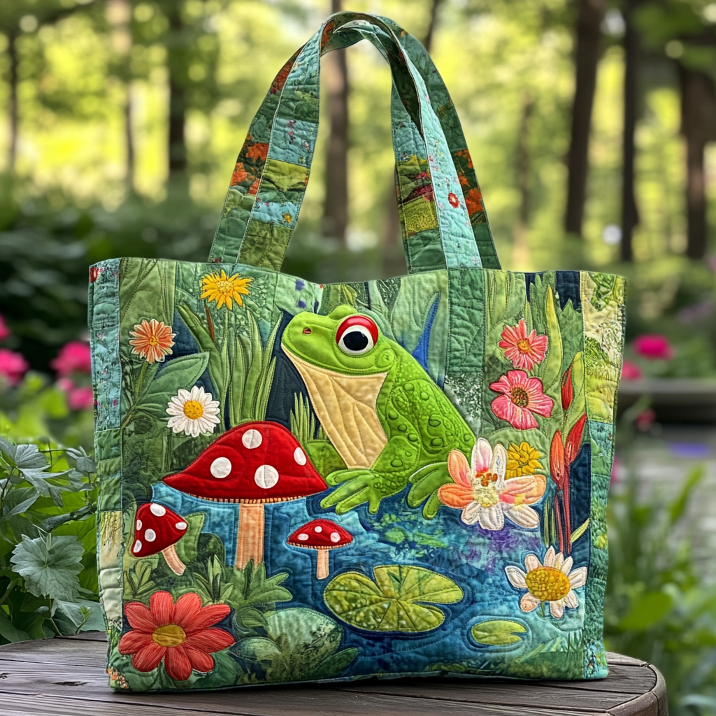 Green Frog Quilted Tote Bag NCU0DK9518-tidenox