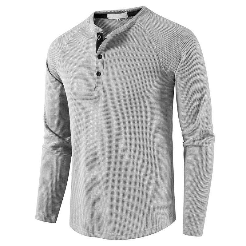 Men's Lightweight Henley Collarless Plain Crew Neck Shirt-tidenox