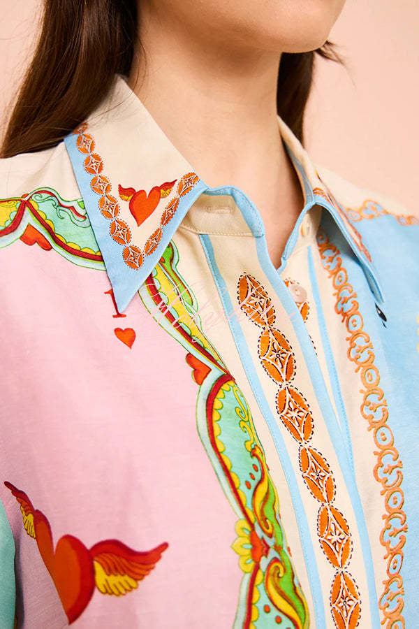 Linen Blend Unique Printed Short Sleeved Pocket Tie Waist Mini Dress(One Size Up)-tidenox