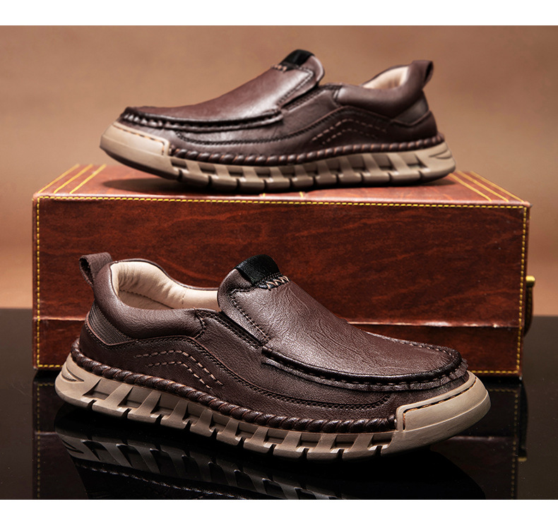 Men's Casual Leather Split Flat Loafers-tidenox