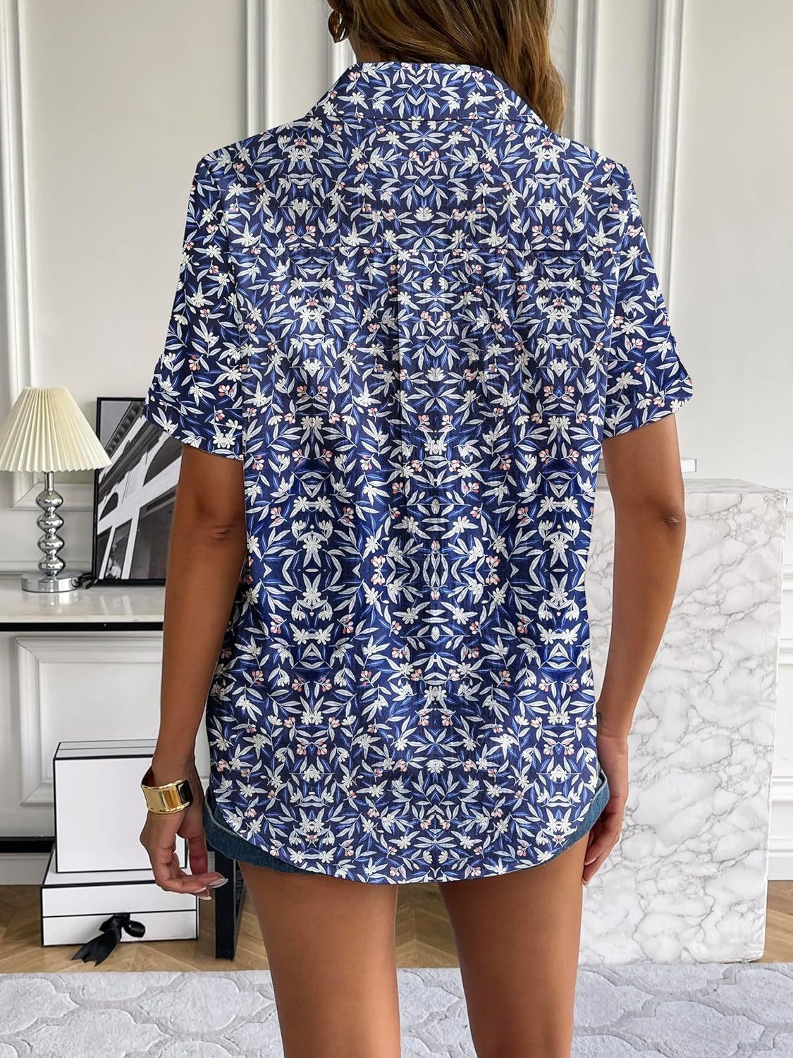 Zeagoo Women Linen Button Down Shirt Rolled Cuffed Short Sleeve Blouse Ladies Summer Casual V Neck Beach Cotton Tops-tidenox