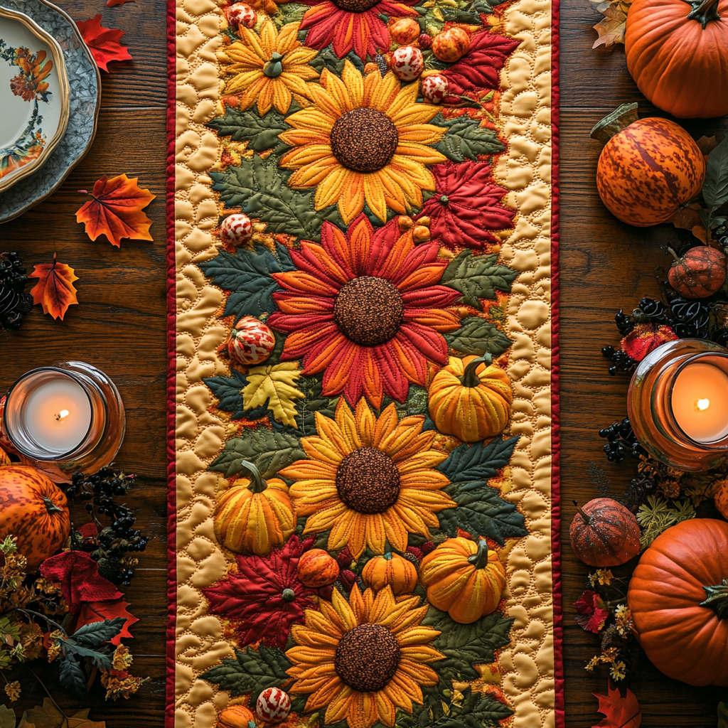 Autumn Sunflower Harvest Quilted Table Runner NCU0DV937-tidenox