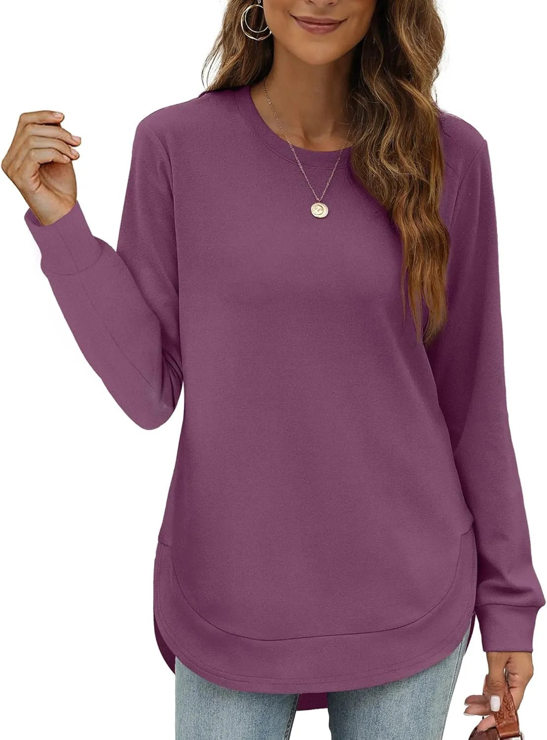 ⏰Hot Sale-Women's Sweatshirt Crewneck Curved Hem-tidenox