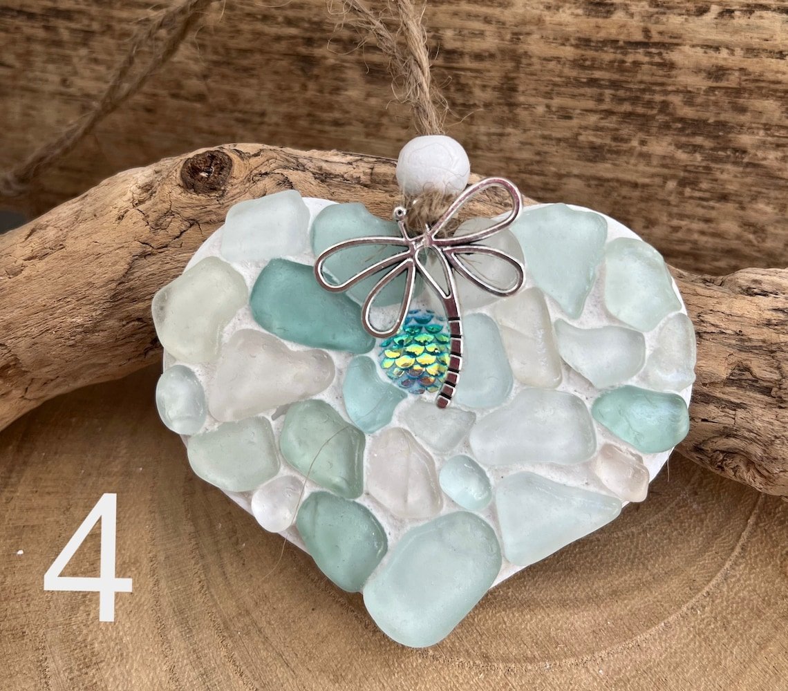 🌊Transforming Ocean Treasures into Eco-Friendly Art -Small Sea Glass Mosaic Hanging Heart-tidenox