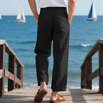 Men's linen trousers summer beach pants solid color comfortable breathable holiday leisure Hawaiian Bohemian style