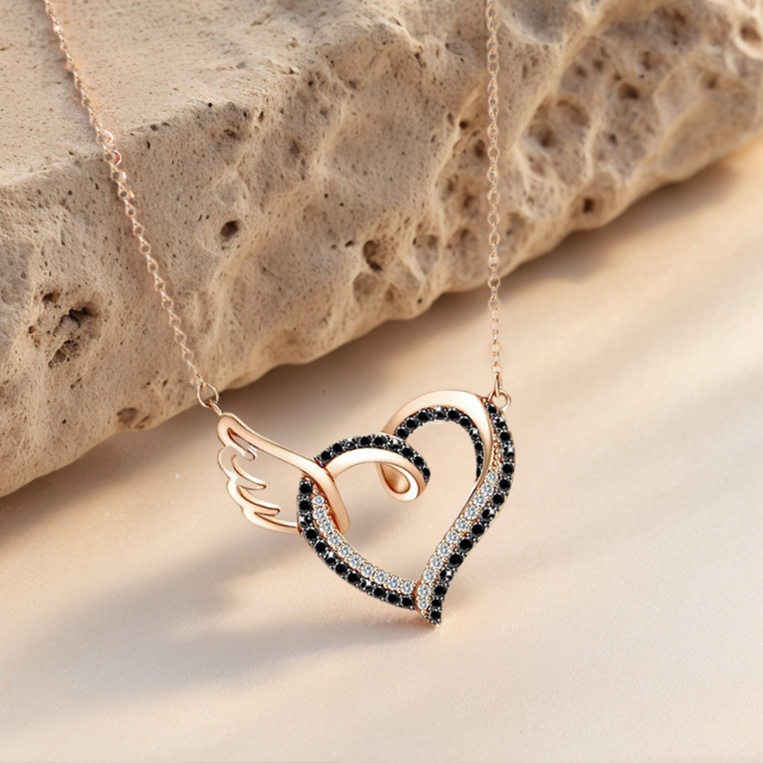 For Memorial - I'll Hold You in My Heart Until I Can Hold You in Heaven Black Diamond Necklace