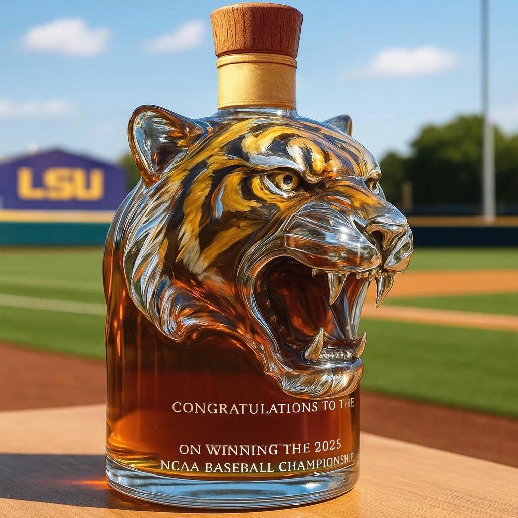 Whiskey bottle Commemorating LSU Tiger's 2025 NCAA Baseball Championship-tidenox