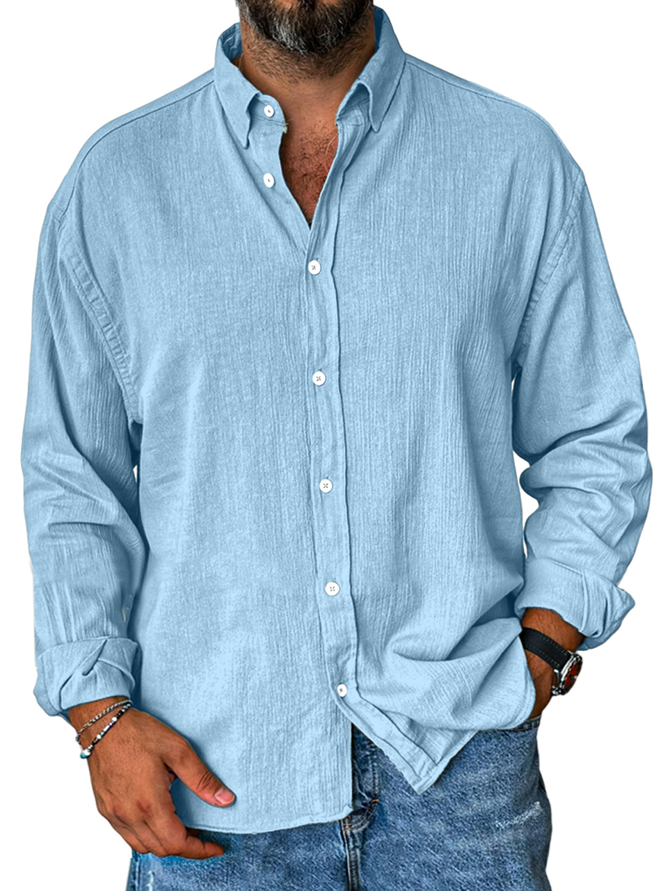Men's Comfortable Everyday Solid Color Lapel Long Sleeve Shirt-tidenox