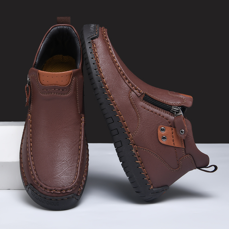 ⏰Limited Time Sale 70% OFF-Men’s Artisan Leather Slip-On Boots – Comfortable Wide Toe, Arch Support, Pressure Relief, Waterproof & Anti-Slip for Driving, Walking & Daily Wear-tidenox