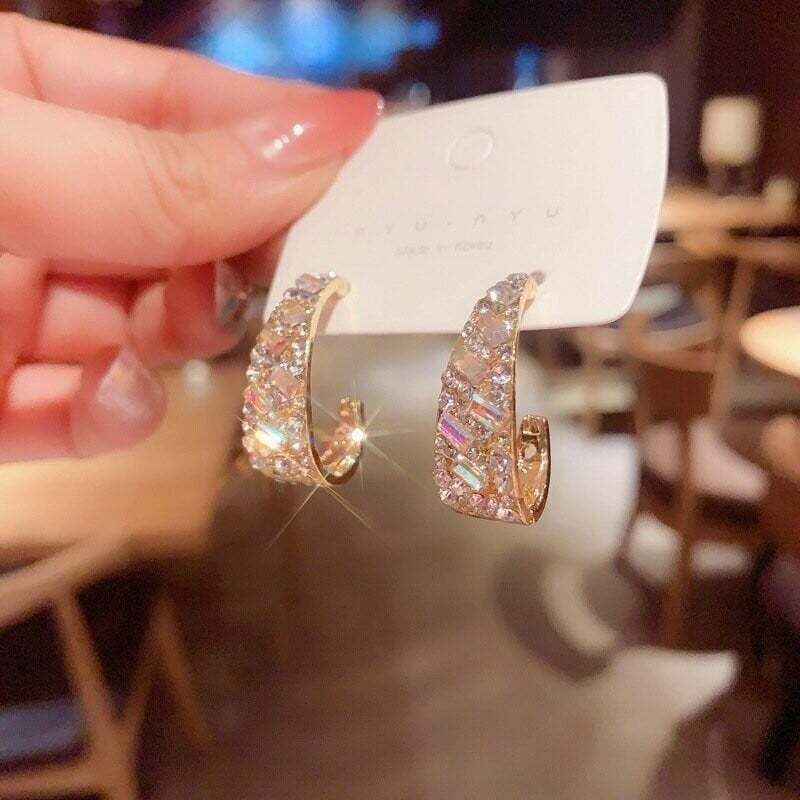 Hot sale 💥  silver  Fancy diamond geometric earrings-tidenox