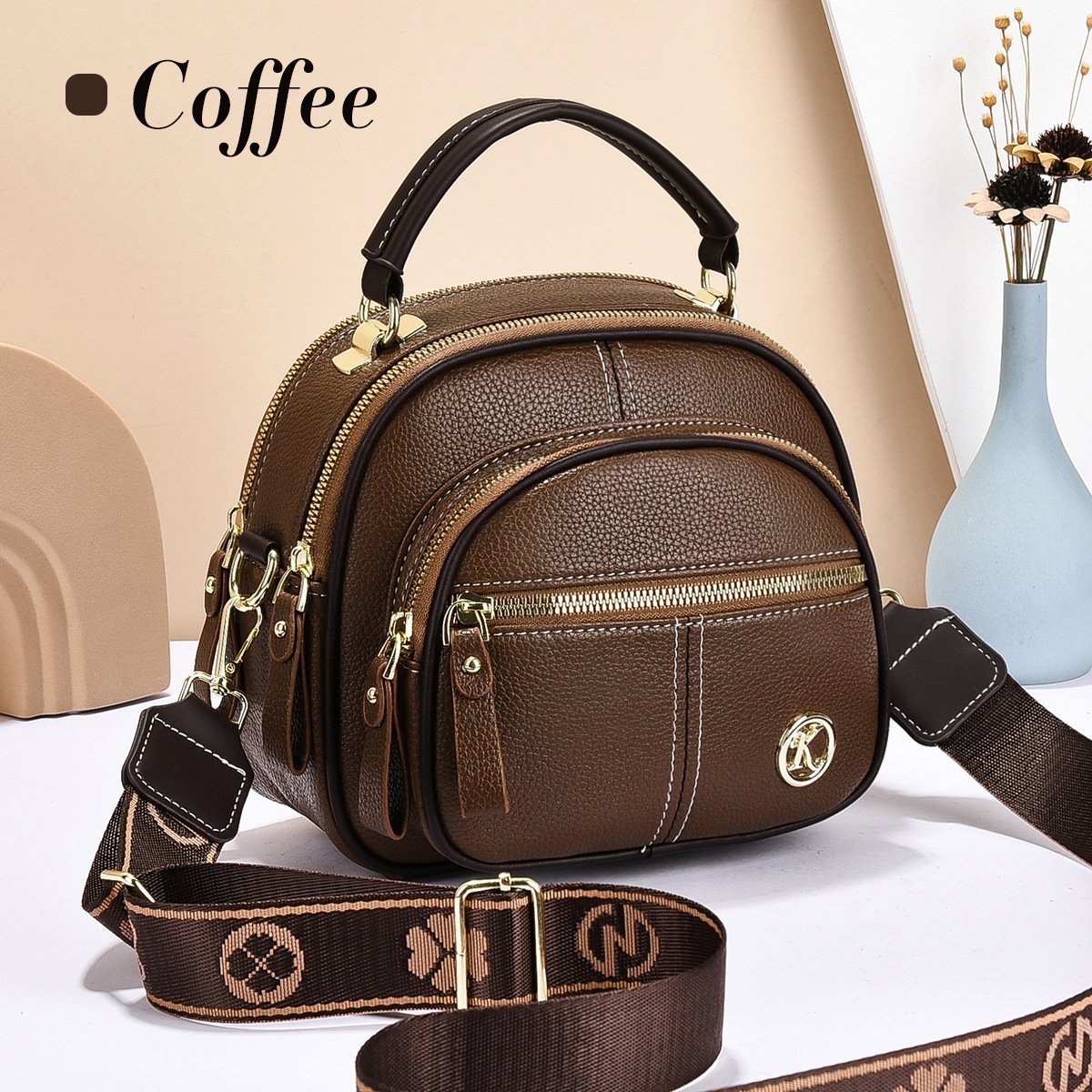 🛫Classic Multifunctional Compartments Adjustable Wide Shoulder Strap Leather Crossbody Bag-tidenox