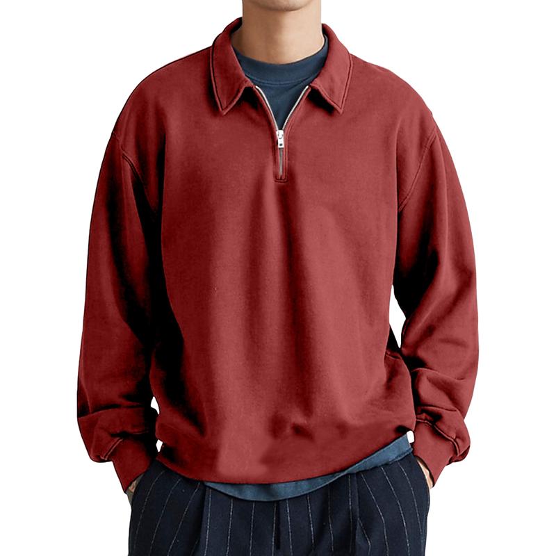 Men's Casual Half-zip Lapel Loose Pullover Polo Shirt-tidenox