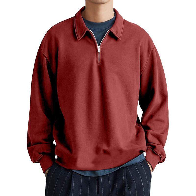 Men's Casual Half-zip Lapel Loose Pullover Polo Shirt-tidenox