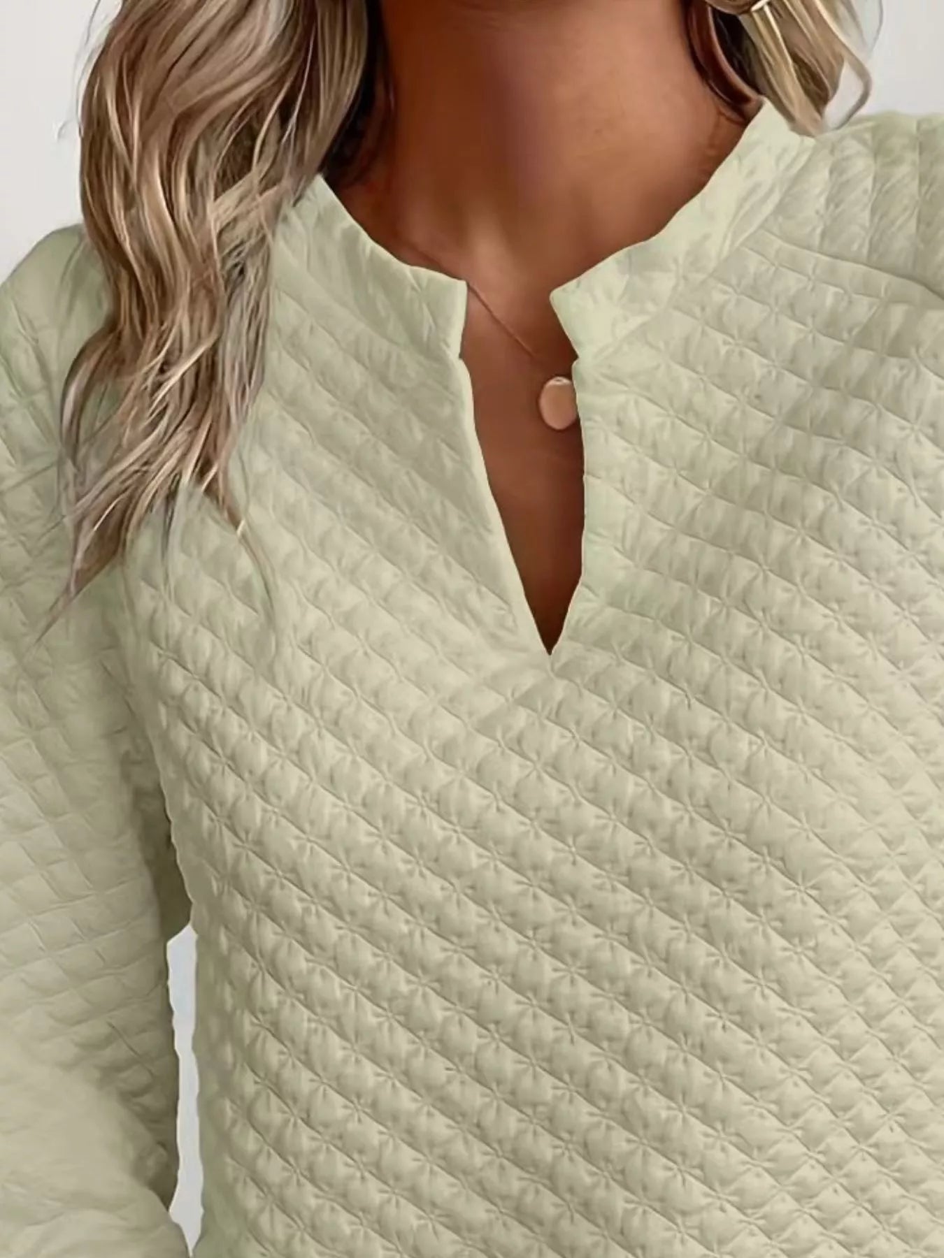 Textured Notched Raglan Sleeve Sweatshirt-tidenox