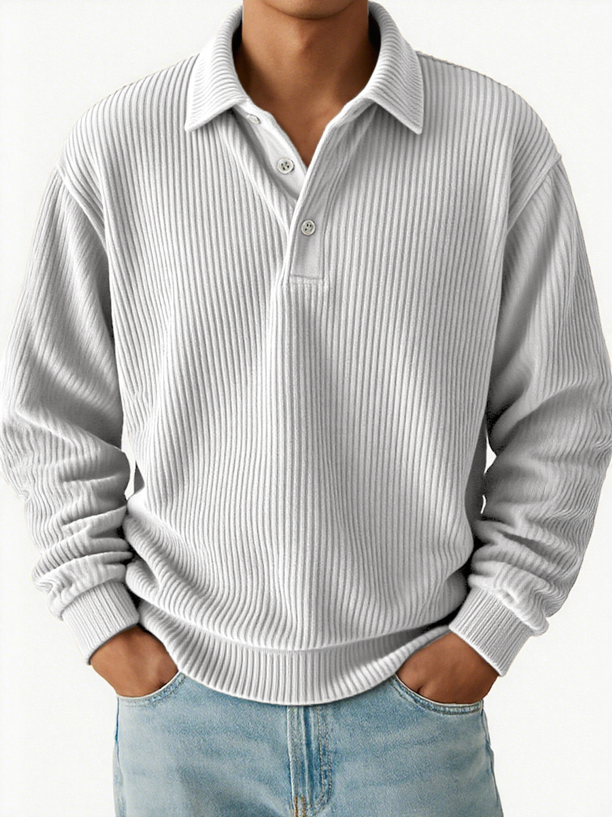  Men's Vintage Corduroy Pit Striped Casual Long Sleeve Polo Shirt-tidenox