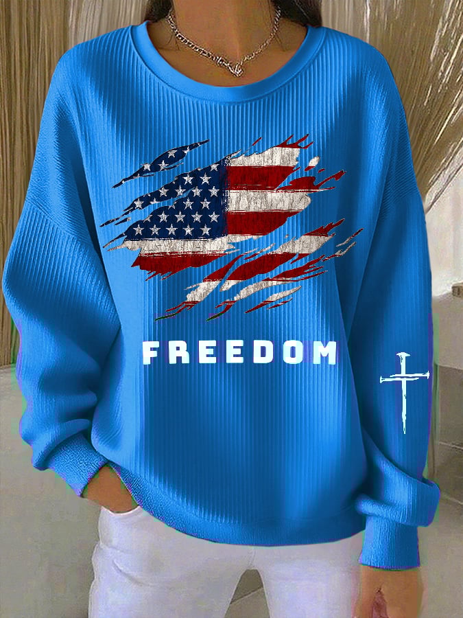 Women's Freedom American Flag Casual Sweatshirt-tidenox
