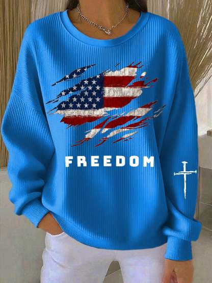 Women's Freedom American Flag Casual Sweatshirt-tidenox