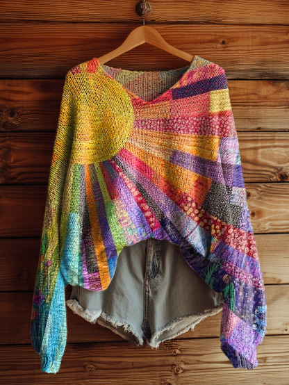 Women's Colorful Sunshine Art Casual Pullover Sweater-tidenox