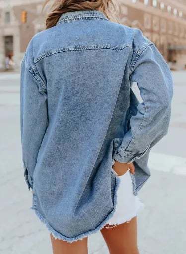 Women's Casual Denim Button Down Distressed Jacket