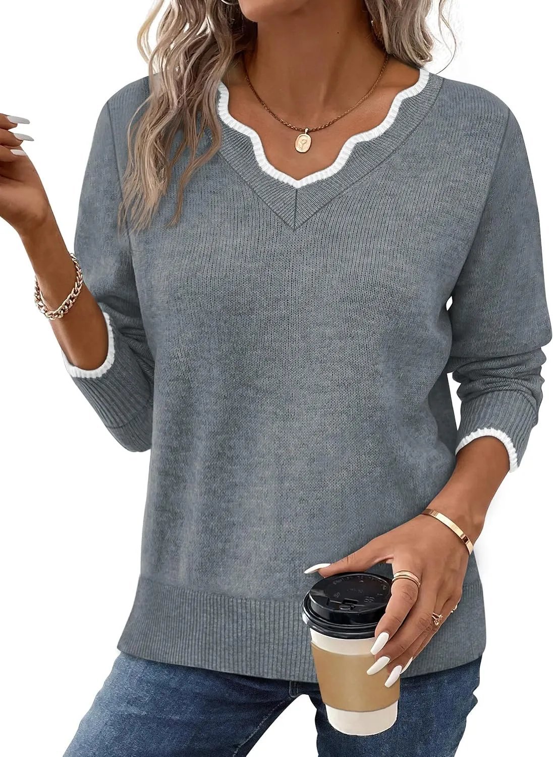 ✨Womens Cozy Lightweight V Neck Sweaters Pullover(BUY 2 FREE SHIPPING)-tidenox